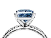 Solitaire Engagement Ring Setting for Fancy Blue Princess Cut Center with XO Engraved Band and Prong Head in Sterling Silver