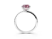 Solitaire Engagement Ring Setting for Fancy Pink Round Cut Center with Fine Pave Narrow Band and Prong Head in Platinum