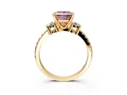 3 Stone Engagement Ring Setting for Fancy Pink Princess Cut Center with Round Cut Side Accents and Prong Head in Yellow Gold
