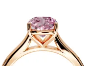 Solitaire Engagement Ring Setting for Fancy Pink Cushion Cut Center with Narrow Cathedral Band and Prong Head in Rose Gold