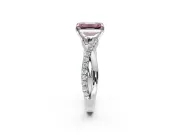 Crossover Engagement Ring Setting for Fancy Pink Emerald Cut Center with Pave and Plain Strands and Prong Head in Platinum