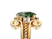 Solitaire Engagement Ring Setting for Fancy Green Oval Center with Twisted Band and Scroll Prong Head in Yellow Gold