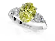 3 Stone Engagement Ring Setting for Fancy Yellow Oval Center with Large Pear-Shaped Accents and Prong Head in Platinum
