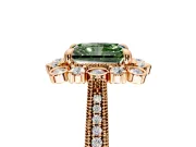 Milgrain Halo Engagement Ring Setting for Fancy Green Radiant Cut Center with Bezel Point Accents and Prong Head in Rose Gold