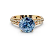 Solitaire Engagement Ring Setting for Fancy Blue Round Cut Center with Pave Rail Split Shank and Prong Head in Yellow Gold