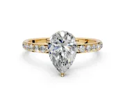 Hidden Halo Engagement Ring Setting for Pear-Shaped Center with Pave Band and Prong Head in Yellow Gold