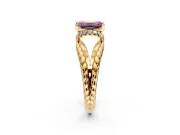 Halo Engagement Ring Setting for Fancy Pink Emerald Cut Center with Rope Twist Split Shank and Prong Head in Yellow Gold