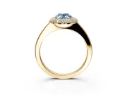 Halo Engagement Ring Setting for Fancy Blue Oval Center with Plain Tapered Band and Prong Head in Yellow Gold