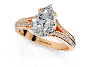 Solitaire Engagement Ring Setting for Pear-Shaped Center with Pave Rail Split Shank and Prong Head in Rose Gold