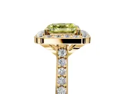Halo Engagement Ring Setting for Fancy Yellow Asscher Cut Center with Pave Accents, Heart Basket and Prong Head in Yellow Gold