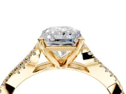 Solitaire Engagement Ring Setting for Radiant Cut Center with Twisted Pave Split Shank and Prong Head in Yellow Gold