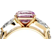 Channel-Set Engagement Ring Setting for Fancy Pink Asscher Cut Center with Baguette Band and Prong Head in Yellow Gold