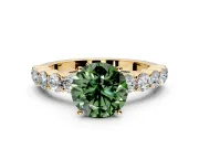 Shared-Prong Engagement Ring Setting for Fancy Green Round Cut Center with Graduated Accents and Prong Head in Yellow Gold