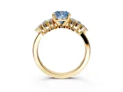 Cluster Engagement Ring Setting for Fancy Blue Cushion Cut Center with 2-Row Shoulder Clusters and Prong Head in Yellow Gold