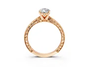 Solitaire Engagement Ring Setting for Pear-Shaped Center with Engraved Milgrain Band and Prong Head in Rose Gold