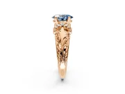 Solitaire Engagement Ring Setting for Fancy Blue Oval Center with Filigree Accent Basket and Prong Head in Rose Gold