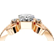 Solitaire Engagement Ring Setting for Radiant Cut Center with Twisted Band and Scroll Prong Head in Rose Gold