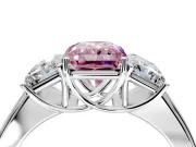 3 Stone Engagement Ring Setting for Fancy Pink Radiant Cut Center with Raised Basket Heads and Prong Head in White Gold