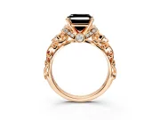 Solitaire Engagement Ring Setting for Fancy Black Asscher Cut Center with Filigree Band and Prong Head in Rose Gold