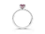 Solitaire Engagement Ring Setting for Fancy Pink Emerald Cut Center with Fine Pave Narrow Band and Prong Head in Sterling Silver