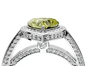 Halo Engagement Ring Setting for Fancy Yellow Heart-Shaped Center with Framed Halo, Pave Band and Prong Head in Platinum