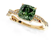 Solitaire Engagement Ring Setting for Fancy Green Cushion Cut Center with Twisted Pave Band and Prong Head in Yellow Gold