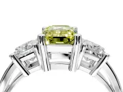 3 Stone Engagement Ring Setting for Fancy Yellow Emerald Cut Center with Matching Side Accents and Prong Head in Sterling Silver