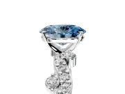 Solitaire Engagement Ring Setting for Fancy Blue Oval Center with Bar-Station Pave Twist and Prong Head in Platinum