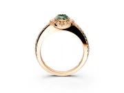 Pave Halo Engagement Ring Setting for Fancy Green Marquise Center with Single Row Pave Band and Prong Head in Rose Gold