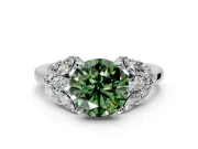 Leaf Cluster Engagement Ring Setting for Fancy Green Round Cut Center with Marquise Accents and Prong Head in Sterling Silver