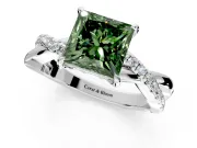 Crossover Engagement Ring Setting for Fancy Green Princess Cut Center with Pave and Plain Strands and Prong Head in Platinum