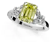 Solitaire Engagement Ring Setting for Fancy Yellow Emerald Cut Center with Marquise Flower Shoulders and Prong Head in Platinum