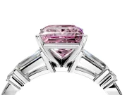 Bar-Set Engagement Ring Setting for Fancy Pink Princess Cut Center with Tapered Baguette Accents and Prong Head in White Gold