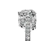 Cathedral Engagement Ring Setting for Heart-Shaped Center with Antique-Style Pave Band and Prong Head in Sterling Silver