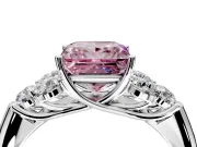 Cluster Engagement Ring Setting for Fancy Pink Princess Cut Center with Round Cut Accent Frame and Prong Head in Platinum