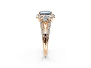 Halo Engagement Ring Setting for Fancy Blue Princess Cut Center with Two-Strand Split Shank and Prong Head in Rose Gold