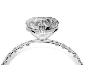 Solitaire Engagement Ring Setting for Heart-Shaped Center with Pave Band and Claw Prong Head in White Gold