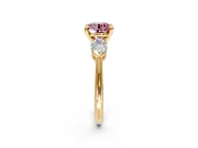 3 Stone Engagement Ring Setting for Fancy Pink Round Cut Center with Large Pear-Shaped Accents and Prong Head in Yellow Gold