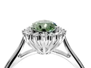 Starburst Halo Engagement Ring Setting for Fancy Green Pear-Shaped Center with Thin Round-Wire Band and Prong Head in Sterling Silver