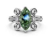 Solitaire Engagement Ring Setting for Fancy Green Marquise Center with Twisted Band and Scroll Prong Head in Platinum
