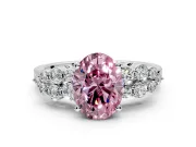 Cluster Engagement Ring Setting for Fancy Pink Oval Center with 2-Row Shoulder Clusters and Prong Head in Sterling Silver
