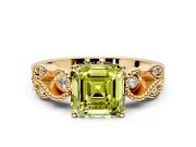 Leaf Engagement Ring Setting for Fancy Yellow Asscher Cut Center with Milgrain Accent Band and Prong Head in Yellow Gold