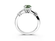Bar-Set Engagement Ring Setting for Fancy Green Oval Center with Tapered Baguette Accents and Prong Head in White Gold