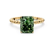 Solitaire Engagement Ring Setting for Fancy Green Radiant Cut Center with Plain Twisted Rope Band and Prong Head in Yellow Gold
