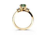 3 Stone Engagement Ring Setting for Fancy Green Cushion Cut Center with Round Cut Side Accents and Prong Head in Yellow Gold