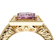 Milgrain Halo Engagement Ring Setting for Fancy Pink Princess Cut Center with Pave Band and Prong Head in Yellow Gold