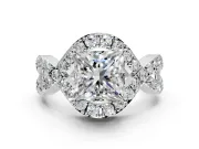 Halo Engagement Ring Setting for Princess Cut Center with Pave Infinity Twist Band and Prong Head in Sterling Silver