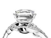 Solitaire Engagement Ring Setting for Asscher Cut Center with Pave Bypass Twist Band and Prong Head in Platinum
