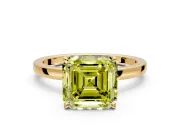 Solitaire Engagement Ring Setting for Fancy Yellow Asscher Cut Center with Thin Rounded Plain Band and Prong Head in Yellow Gold