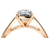 Solitaire Engagement Ring Setting for Emerald Cut Center with Tapered Split Shoulders and Prong Head in Rose Gold